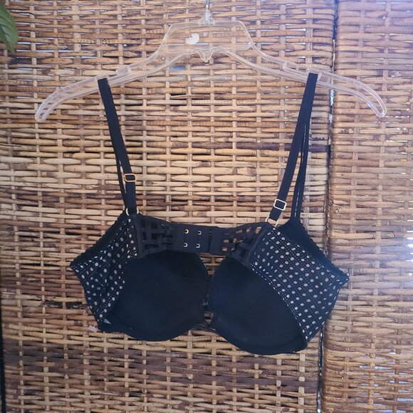 Victoria's Secret VERY SEXY Bra Push Up Pigeonnant Black Nude SZ 36C Lace Accent - Picture 4 of 5